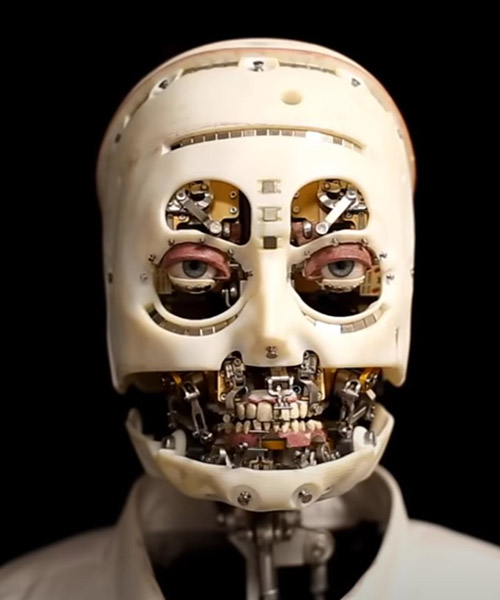 Animatronic skull with human eyes